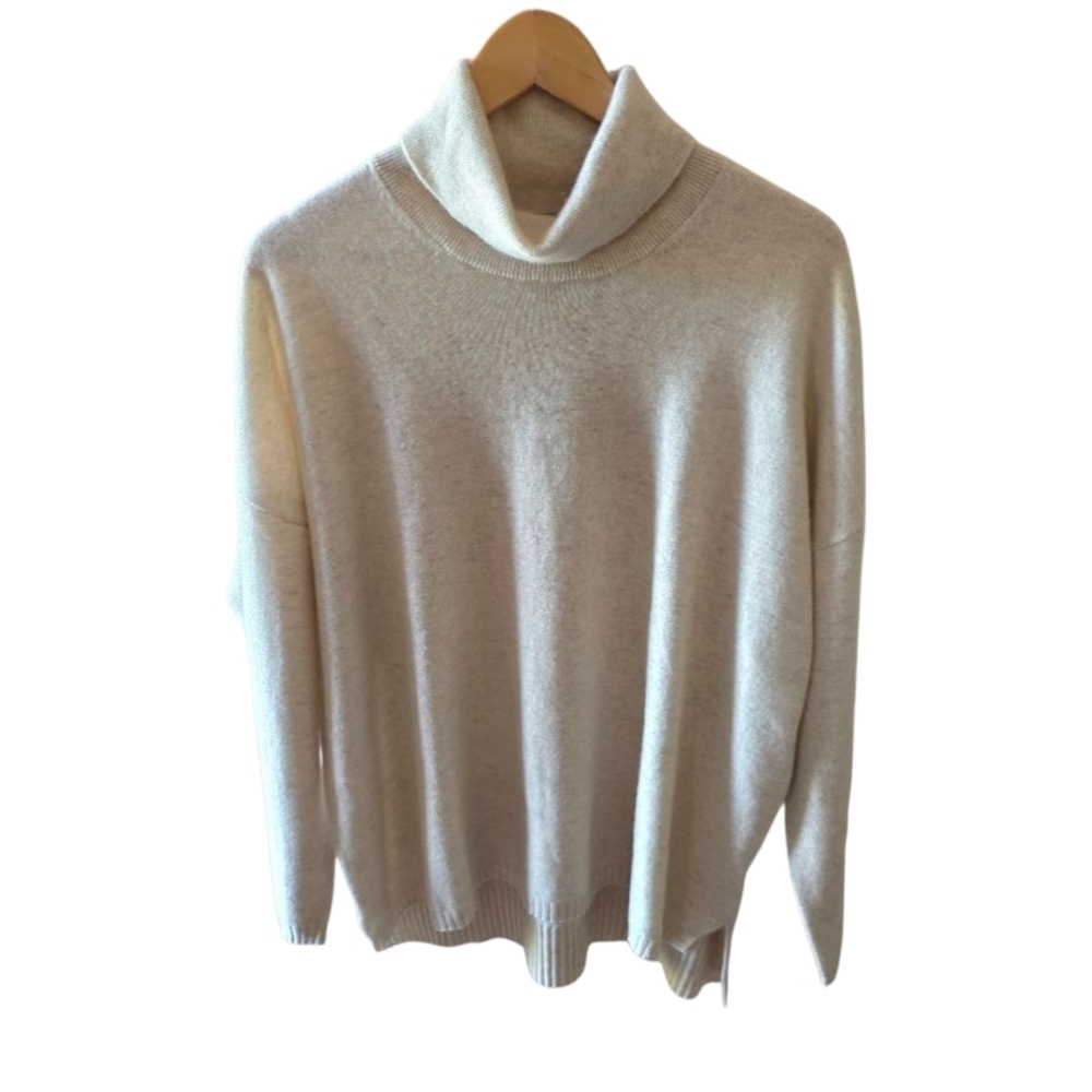 Cashmeren Womens Oversized Turtleneck With Side Slits 100% Pure Cashmere Sweater - Picture 5 of 8